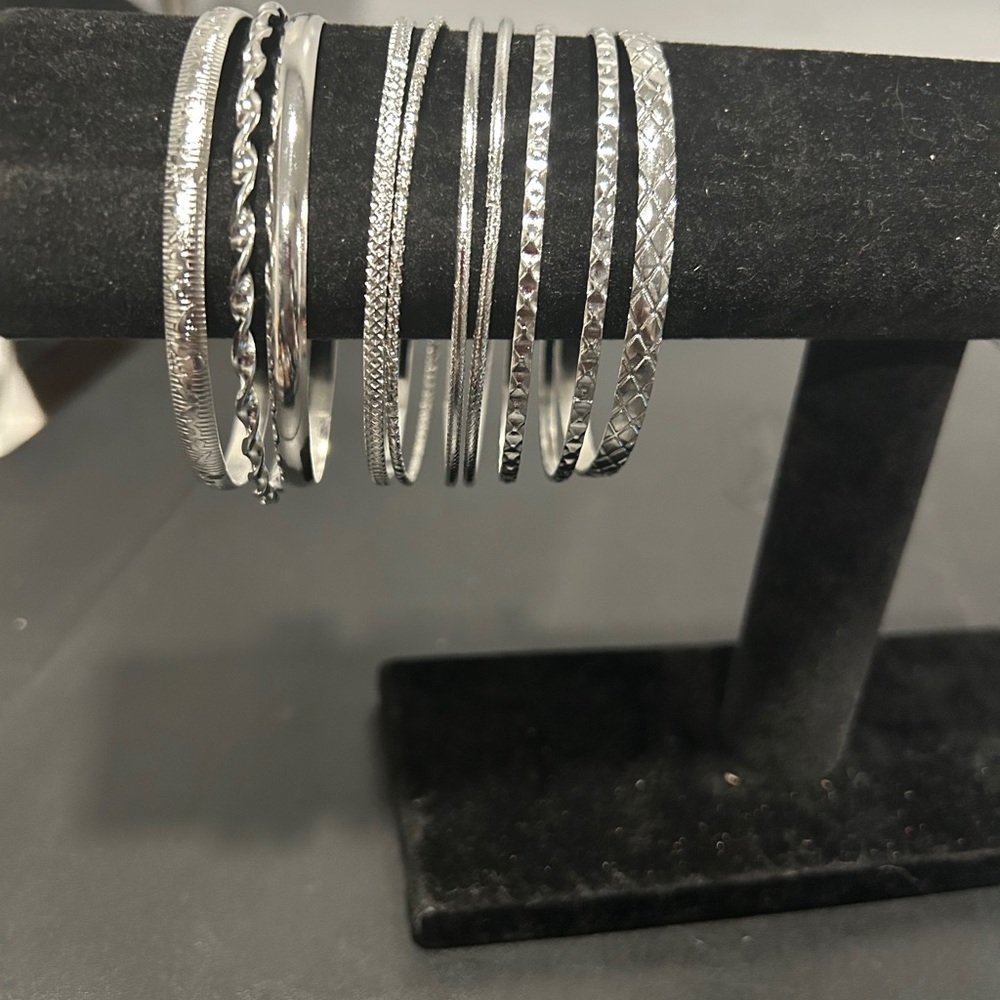 Lot of 10 Elegant Silver Bangle Set